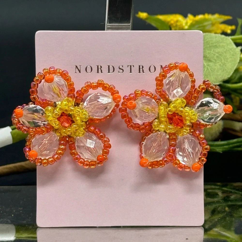 Vibrant Beaded Floral Earrings – Unique Handmade Look 🌼✨